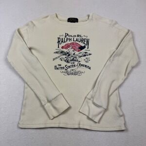 Polo‎ Ralph Lauren Thermal LS Shirt Small Eagle Flag Graphic USA Vntg Look